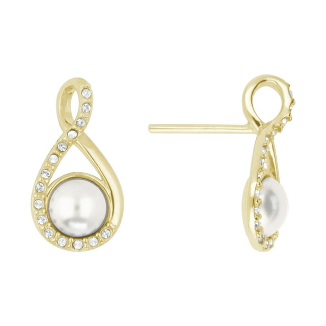 Arete para Mujer con Cristal Fino Swarovski en Forma de Perla Infinito– Bañado en Oro 14k– Arete Elegante y Brillante, Aretes de Mujer de Moda– Joyería para Mujer de Moda– Regalo especial Ortiz Espinosa Temporada