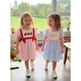 thumbnail image 5 of BemeyourBBs Toddler Baby Girl Back to School Dress Kids Kindergarten Outfits Little Baby Girl Gingham Plaid Summer Dress Puff Short Sleeve Letters Embroidered Doll Collar Casual A Line Dress, 5 of 9