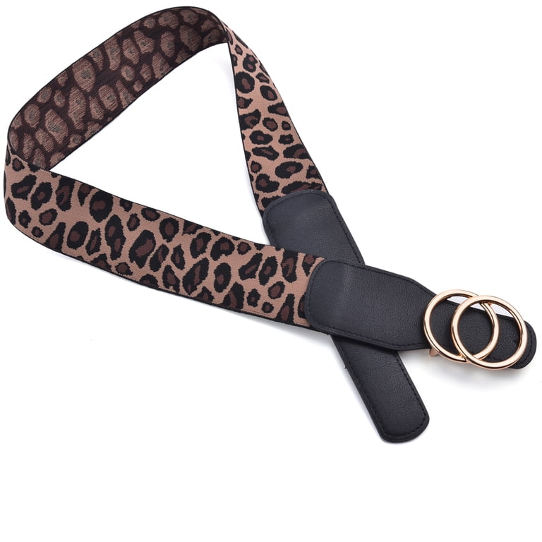 Women\'s leopard print Elastic Waist Belt with Gold Double-Ring Buckle SUOSDEY Women main image 4