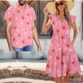 thumbnail image 2 of Uorisanigo Red Strawberry Couple Matching Outfit Mens Button Down Shirt Size 6XL Lightweight Hawaiian Shirts Workwear and Womens Short Sleeve Dress with Pocket for Summer Spring, 2 of 7