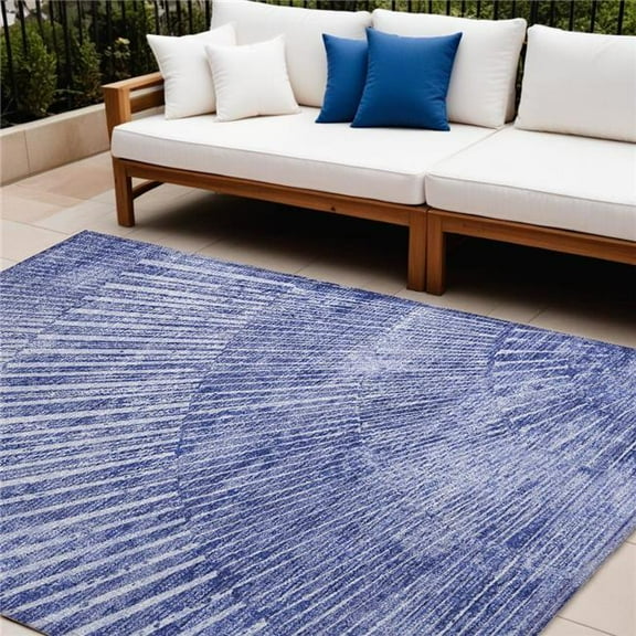 HomeRoots 561982 9 x 12 ft. Navy Blue Abstract Washable Non Skid Indoor Outdoor Rectangle Machine Woven Area Rug