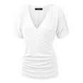 thumbnail image 2 of Made by Johnny Women's V Neck Short Sleeve Wrap Front Drape Dolman Top M WHITE, 2 of 6