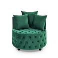 thumbnail image 3 of Modern 360 Degree Swivel Chair,Velvet Upholstered Swivel Accent Chair with Button Tufted Design and Movable Wheels, Comfy Round Swivel Chair with Backrest and 3 Pillows, Green, 3 of 9