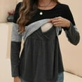 thumbnail image 1 of QJUHUNG T-Shirt de Maternité à Manches Longues pour Femmes Enceintes - Patchwork Contrasté Col Rond Extensible Moyen Lavable en Machine pour Toutes Saisons - Parfait pour Allaitement et Gain d'Automne, 1 of 7