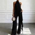 thumbnail image 5 of Quixlent Women's Chiffon 2 Piece Sets, Asymmetrical Halter Sleeveless Tops with Wide Leg Pants Summer Outfits, Casual Vacation Lounge Matching Set, 5 of 8