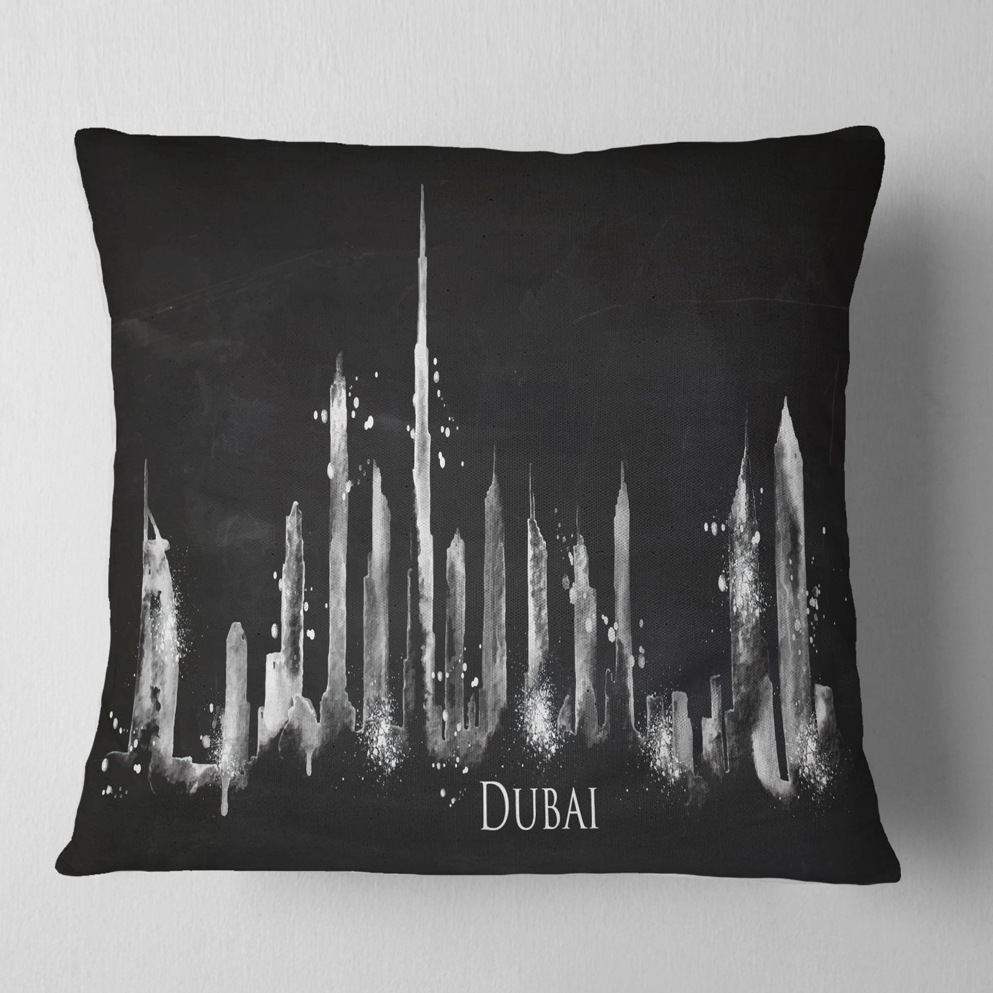 Designart Dubai Dark Silhouette - Cityscape Painting Throw Pillow - 16x16