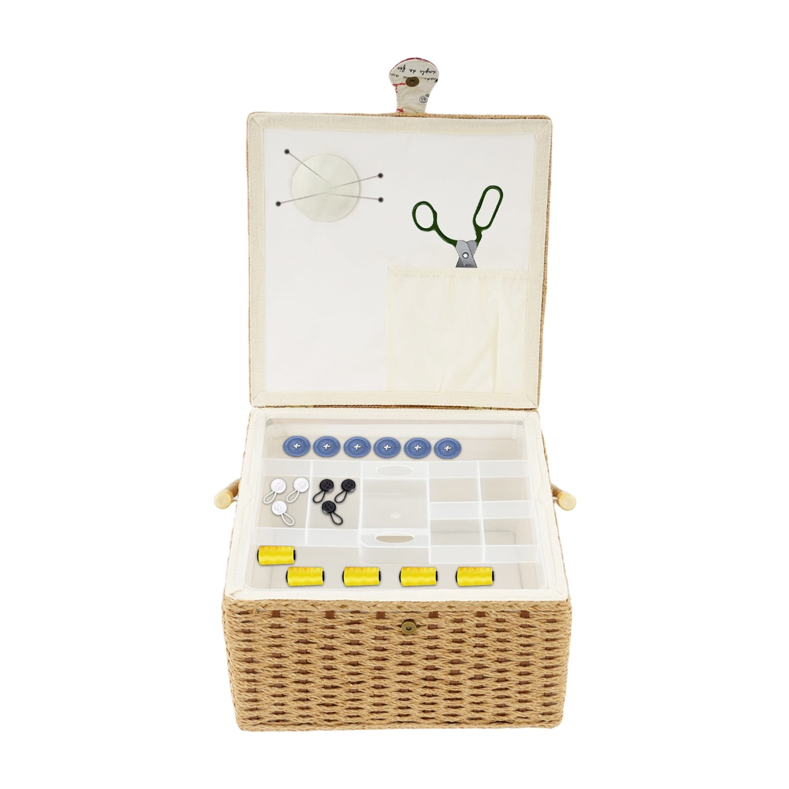 Large Capacity Sewing Basket, 12.4 X 12.4 X 7.48in Portable Sewing Kit Storage Box for Scissors, Needles, Buttons