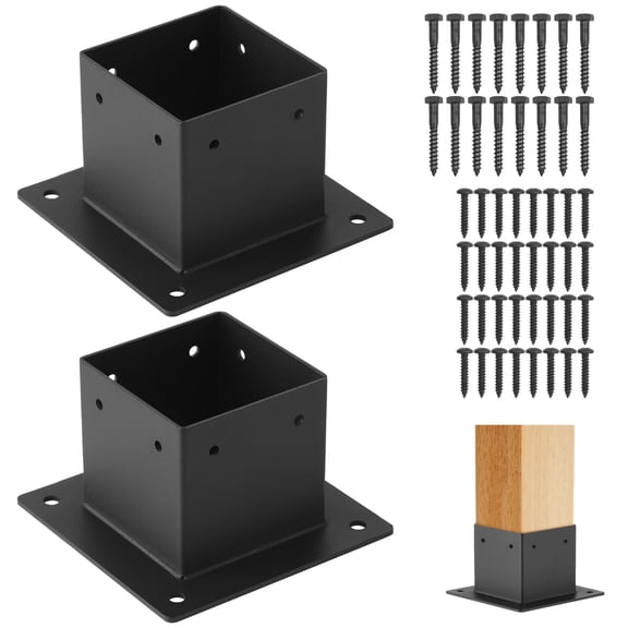 2 Pcs Post Base 5.9 x 5.9 x 3.54 in, Heavy Duty Steel Deck Brackets, 0.59 in Thick Welded Structure, Painted Surface Black, Ideal for Fence Post Anchors, Deck Railing & Gazebo Sup
