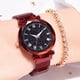 thumbnail image 4 of Reloj de pulsera de cuarzo con correa de malla y esfera redonda para mujer (rojo), 4 of 5