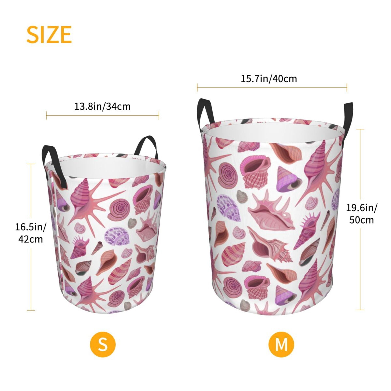 Large Laundry Basket with Handles - Conch Pink Kids Baby Dirty Clothes Laundry Hamper for Bedroom Aesthetic