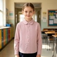 thumbnail image 2 of SGMVNU School Uniform for Girls Boys Long Sleeve Pleated Dress Shirt Lapel Collar Button Down Blouse Spring Fall, Size 9-10 Years, Pink, 2 of 6