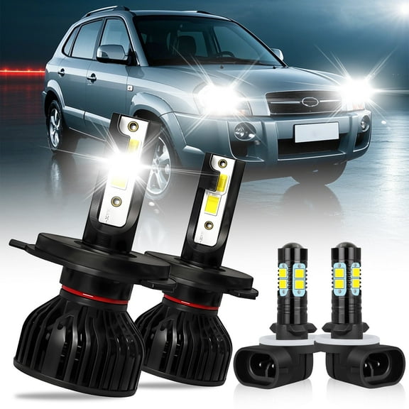 For 2005-2009 Hyundai Tucson LED Headlight Bulbs 9003/H4 High/Low Beam 881 Fog light Bulbs 4pc,14000LM