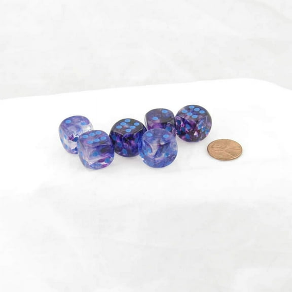 Nocturnal Nebula Luminary Dice with Blue Pips D6 16mm (5/8in) Pack of 6 Wondertrail