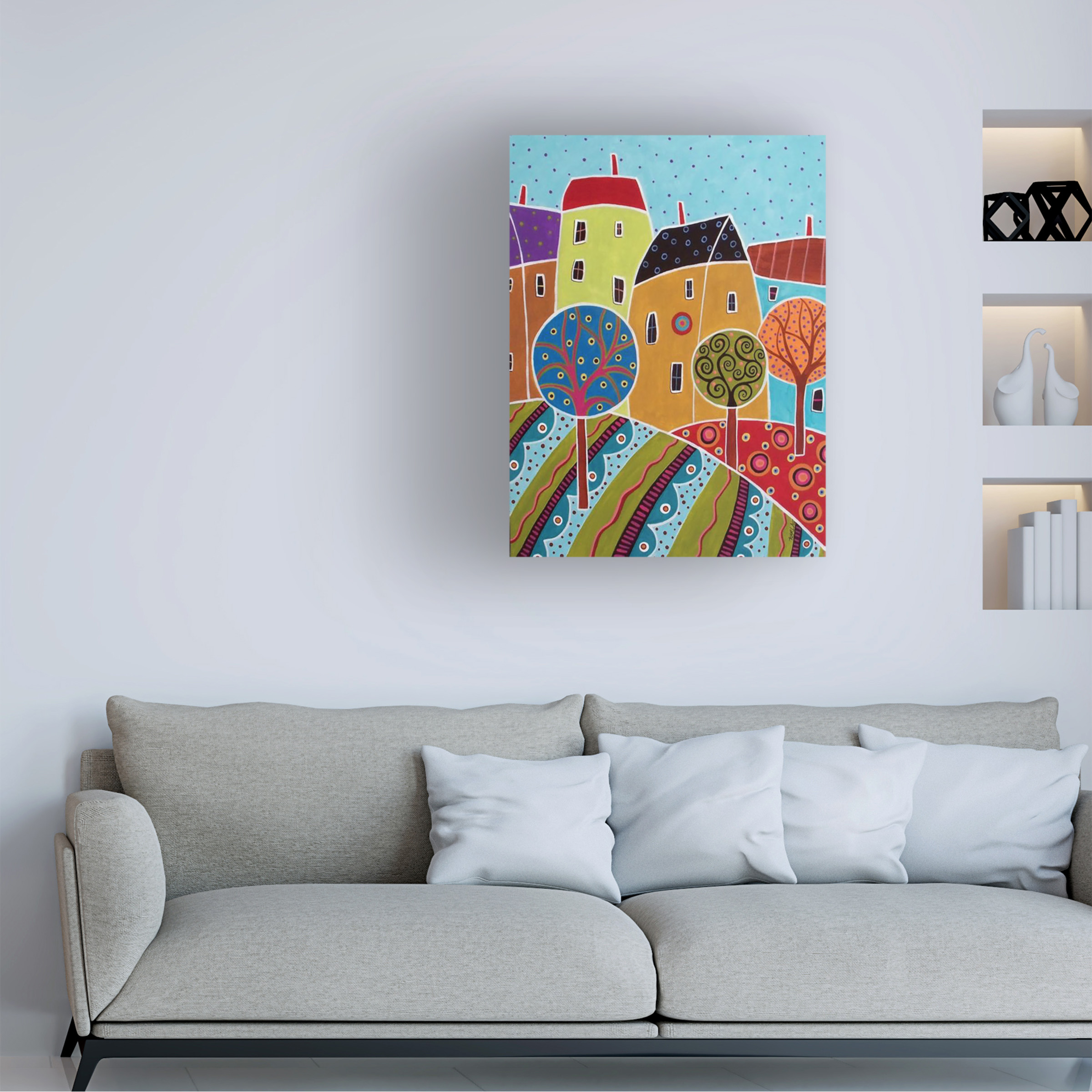 Trademark Fine Art 'Four Houses Three Trees' Canvas Art by Karla Gerard