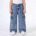 thumbnail image 2 of Afdoent Girls Pants Denim Cargo Pants For Girls With Pocket Straight Leg Design Elastic Waist And Casual Cool Style For Kids Casual Wear, 2 of 9