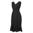 thumbnail image 4 of Homenesgenics Plus Size Dresses Women's Spring And Summer Solid V-neck Sleeveless Single Breasted Waist Closed Back Dress, 4 of 9