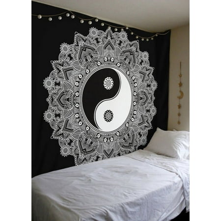 Cotton Tapestry Hanging - YingYang Mandala Tapestry Wall Hanging Indian Hippie Dorm Ethnic Cotton Decor
