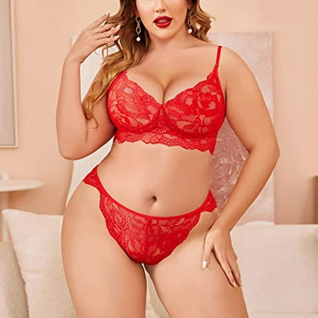 

UHUYA Sexy Lingerie For Women Shapewear Sets Plus Size Sexy Women Floral Lace Scallop Trim Lingerie Set Temptation Babydoll Underwear Bra Panties Underpants Sleepwear Suit Red XXXL