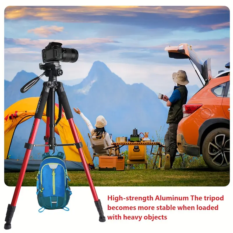 ZOMEI 55 Inch Tripod with Carry Bag with Phone Holder, Aluminum for Mirrorless Camera/DSLR/Phone/Camcorder, Red