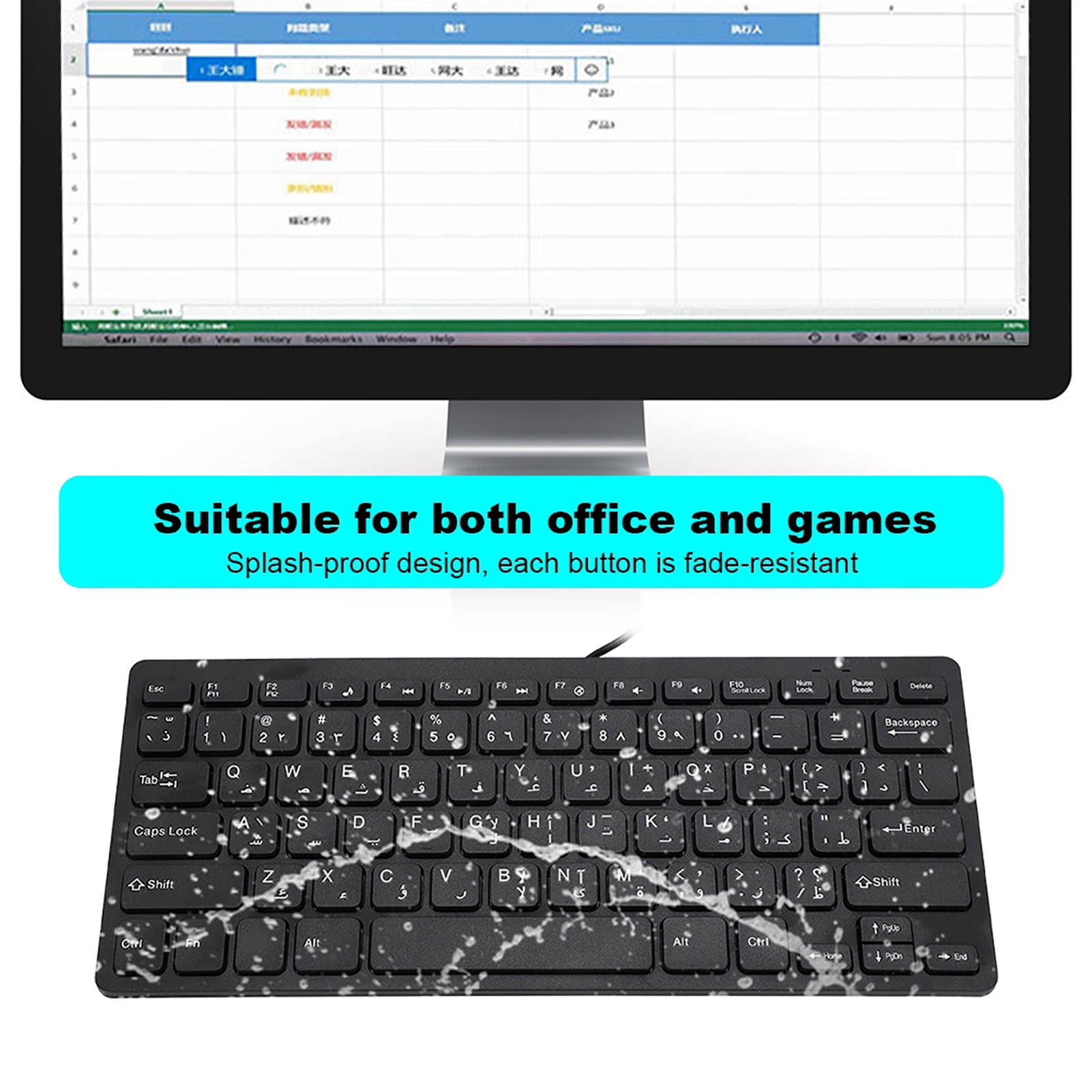 Portable Keyboard, Silent USB Interface Wired Keyboard, Ultra-thin For Desktop Computer Games