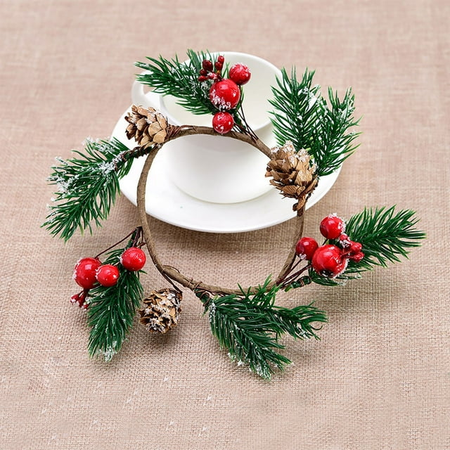 Xihbxyly Corona Navideña de Frutos Rojos, Adorno de Anillo de Pvc, Decoración Festiva para Puertas y Ventanas, Fácil de Colgar, Decoración Navideña Multiusos, Ramas Verdes, 12 X 12 Cm, 13 X 13 Cm, 20
