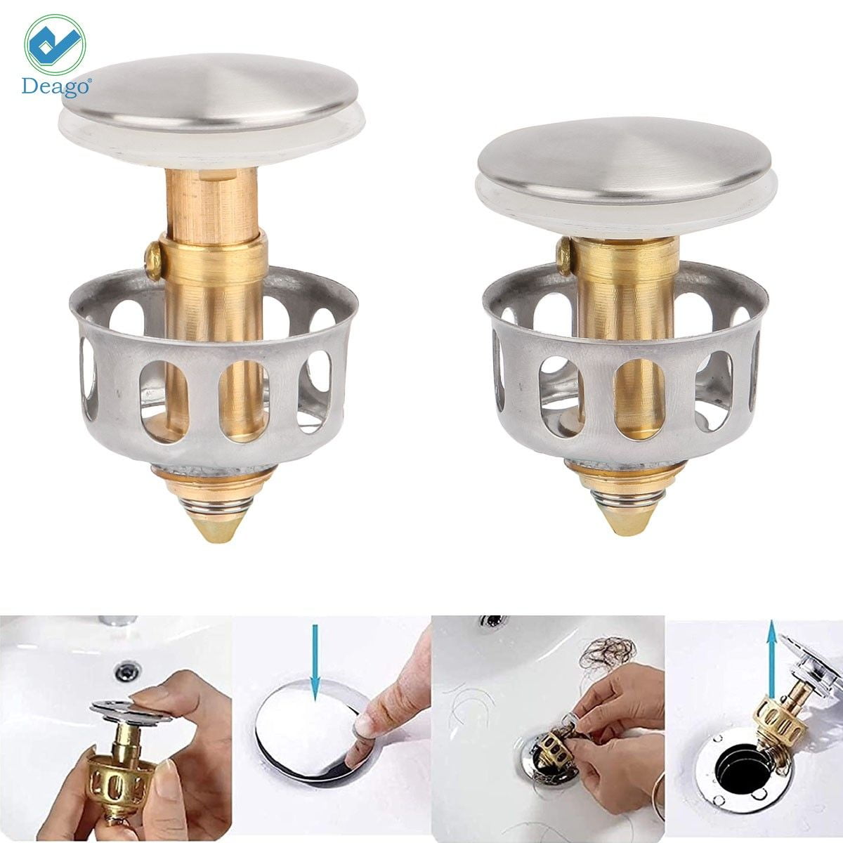 Deago 2Pcs 35mm Bathtub Wash Basin Bounce Drain Filter Pop Up Drain