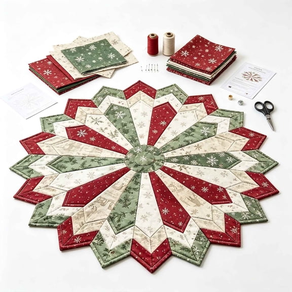 Christmas Star Table Topper Quilt, 3 Styles Precut Patchwork Set, Christmas Decorations Indoor Decor for Dining Table Holiday Party
