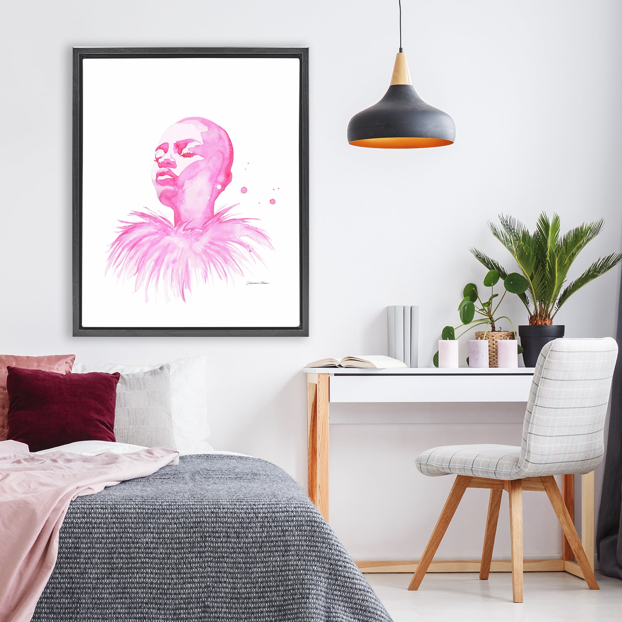 Stupell Industries In A Pink Mood Portrait Black Framed Floater Canvas Wall Art, design by Simone Elum
