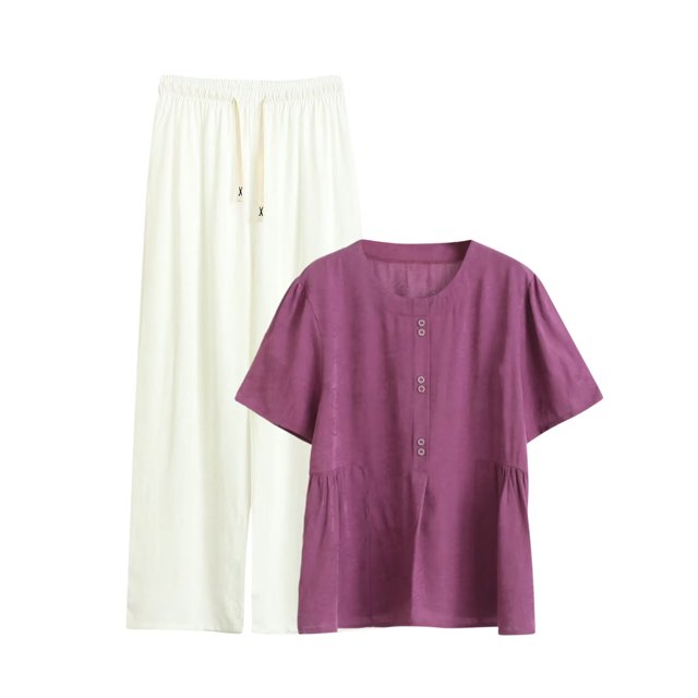 Womens Pajama Sets Short Sleeve Pjs Tops with Long Straight Leg Pants Sleepwear Casual Two Piece Outfit Loungewear