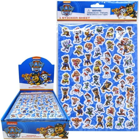 12 Piece Paw Patrol Raised Sticker Sheet in Poly Bag with a Header Card in Counter Display, party favors