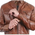 thumbnail image 2 of Men's Quilted Brown Real Leather Jacket, 2 of 7