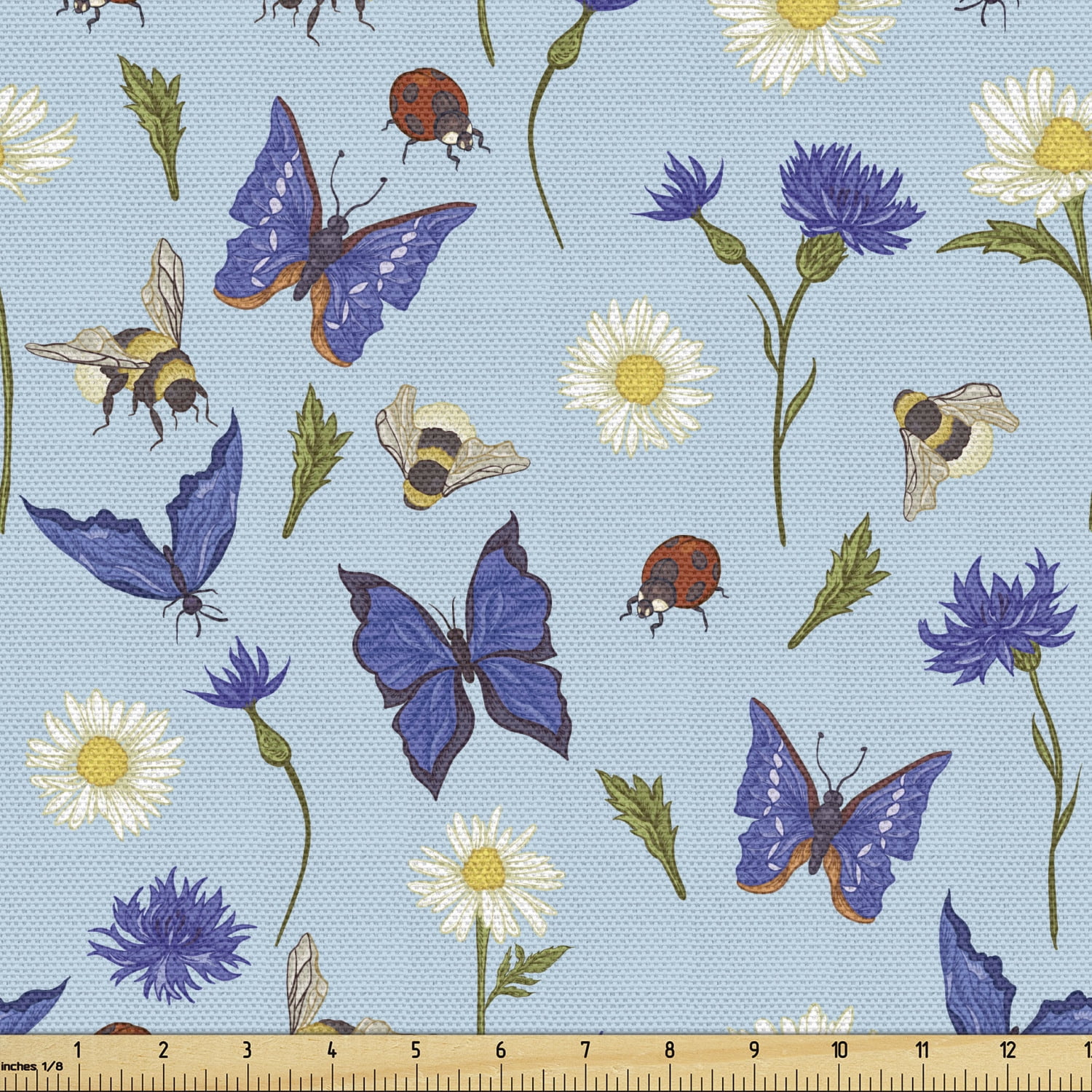 100 % COTTON FLYING HIGH BLUE BUTTERFLYS ON WHITE QUILT FABRIC 
