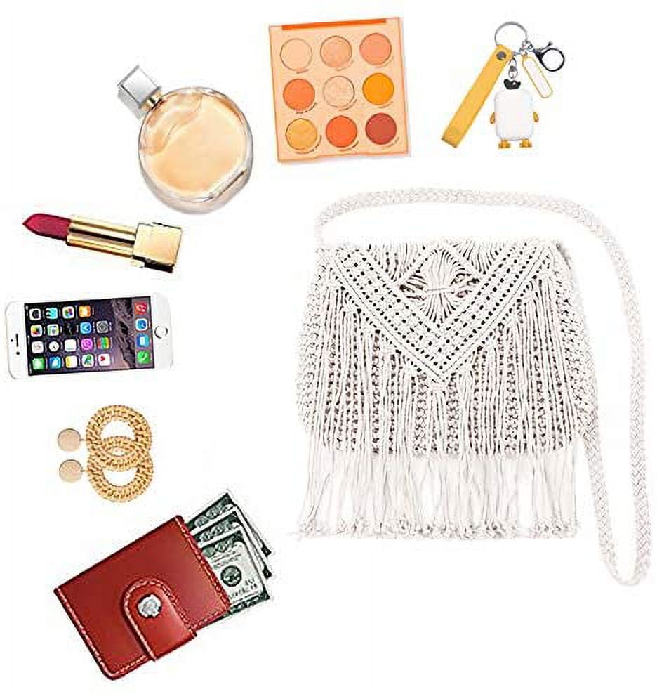 Women Small Cotton Crochet Cross-body Bag Bohemian Shoulder Bag Purse