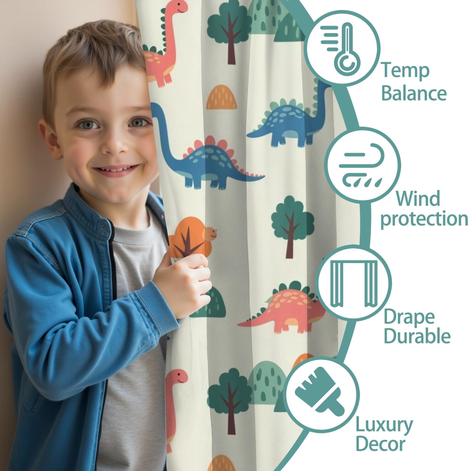 Blackout Kids Curtains,Beige Dinosaurs Landscapes Pattern Childrens Insulated Curtains Set Of 2,Bedroom Essentials,Toddler Room Decor 42"x84"