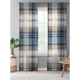 thumbnail image 5 of Sheer Curtains 96 Inches Long, Blue Brown Plaid Semi Sheer Curtains Light Filtering Window Treatment, Vintage Abstract Stripes Lattice Privacy Voile Drapes for Living Room Bedroom 52x96 Inch, 5 of 7