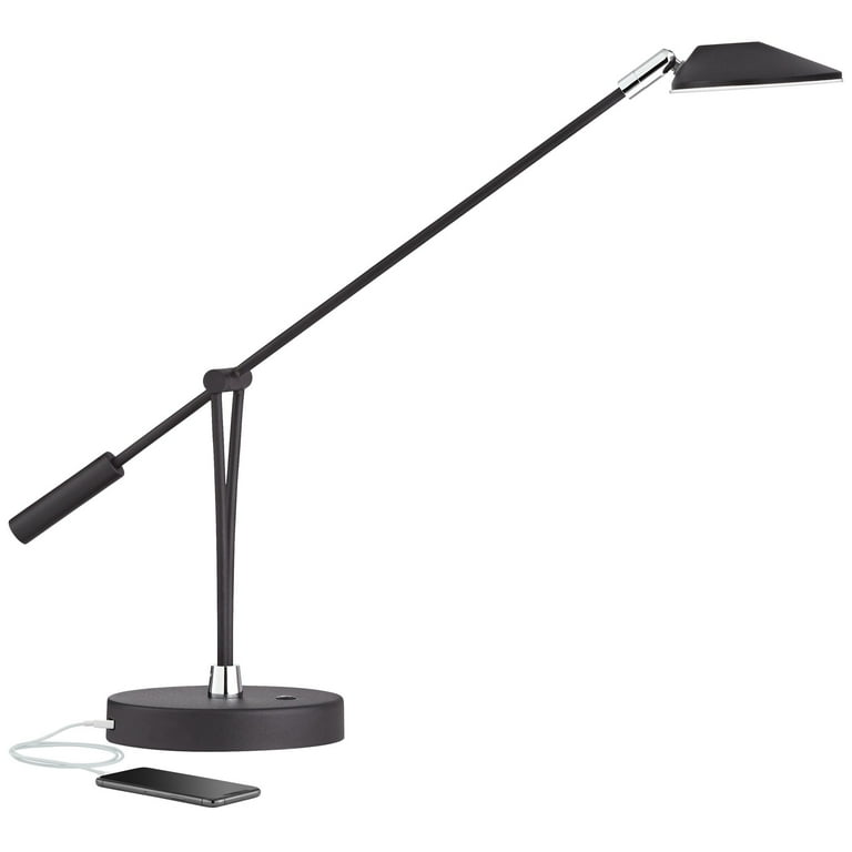 ModSavy Black Desk Lamp for Office Gaming,Double Head Light for  Home＆Office，Adjustable Light Mode and Brightness，Adjustable Height＆Angle in  Metal Polwith Wireless Charger＆2 USB and 1 Type-c Port 