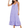 thumbnail image 2 of Aboser Womens Plaid Gingham Nightgowns Trendy Pleated Front Sleepwear Loose Round Neck Nightdress Comfy Soft Sleeveless Tank Sleep Shirts with Pockets, 2 of 6