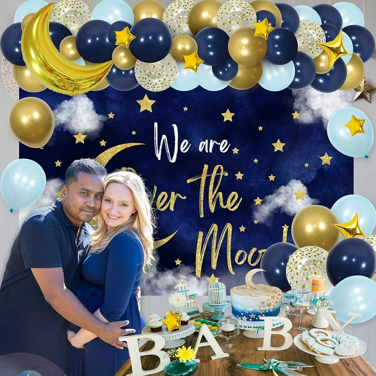 Moon Dark Blue Baby Shower Decorations Over The Moon Baby Shower