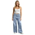 thumbnail image 5 of WULMLEO Drawstring Jeans Women Baggy Stretchy High Waisted Jeans with Pockets Fall Flowy Boyfriend Wide Leg Denim Pants Sky Blue S, 5 of 6