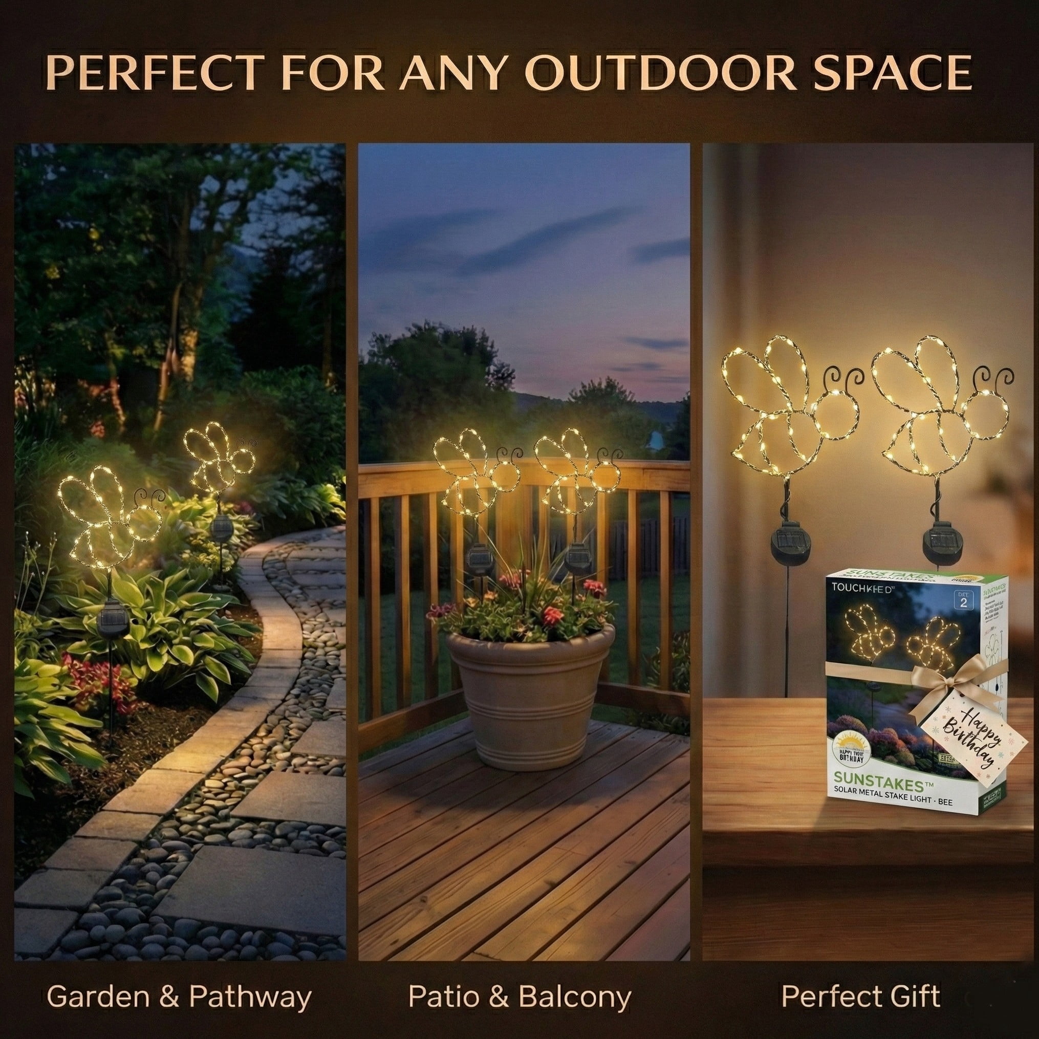 Outdoor Solar Powered Led Decorative Garden Stake Light - 2 Pack White Bee