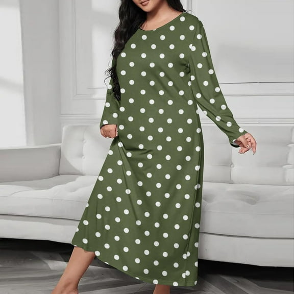 Fazvaoo Nightgowns for Women Long Sleeve Long Nightdress Casual Sleepwear(Green,Size S-5XL)