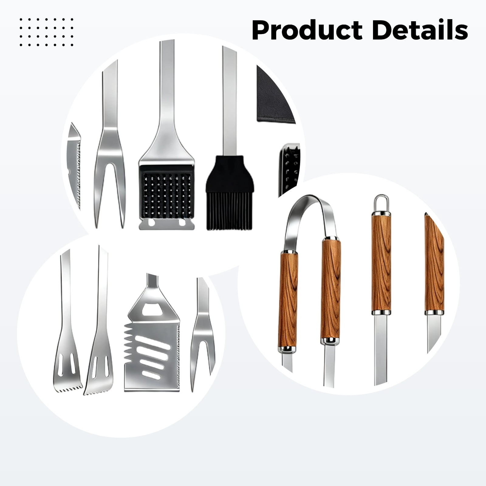 7 Pcs BBQ Tool Set with Wood Handle and Storage Bag, Stainless Steel Grilling Utensils with Extended Tongs, Includes Spatula, Fork, Brush, for Outdoor Cooking