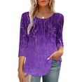 thumbnail image 5 of BangWanChi Women's New 3/4 Sleeve Round Neck Cover Casual Pleated Tunic Top Curved Hem Printed Fashion Tops, 5 of 6