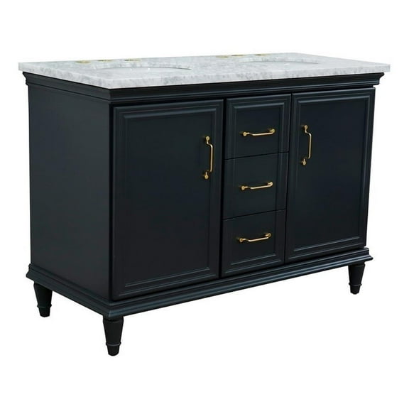 49 in. Double Wooden Vanity Dark Gray with White Carrara Oval Sink