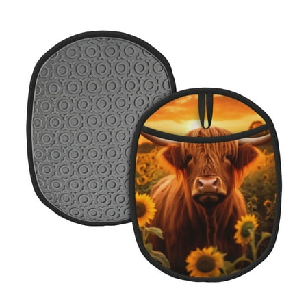 

Matuu Vintage Sunflower Cow B for Non Slip Pot Holder for Kitchen Baking and Cooking Silicone Pot Mat Mitten With Hanging Loop Heat Resistant 7.5 x 9.4 Inches