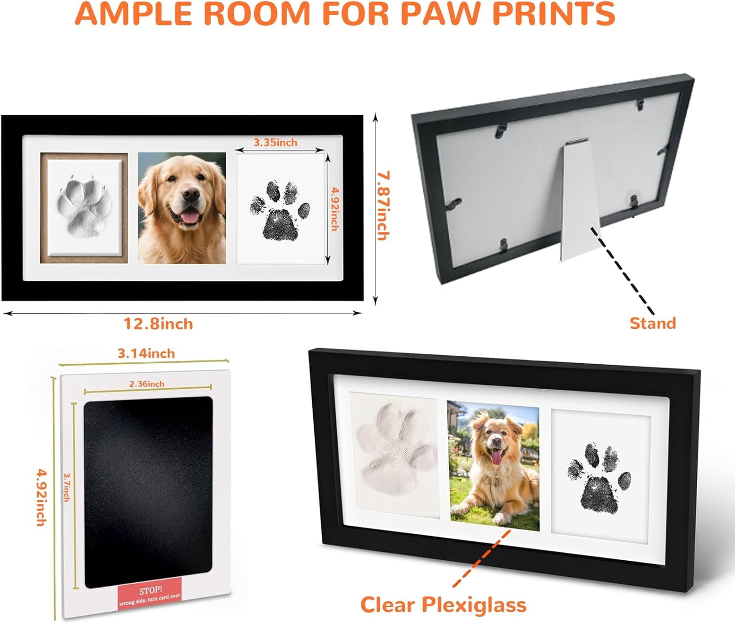 SONGAUN Paw Print Frame Kit for Dogs and Cat, Dog Paw Print Kit with Soft Paw Print Clay&Clean Touch Ink Pad, Wooden Display Frame & Customization Tools, DIY Impression Kit for Dogs Cats Lovers