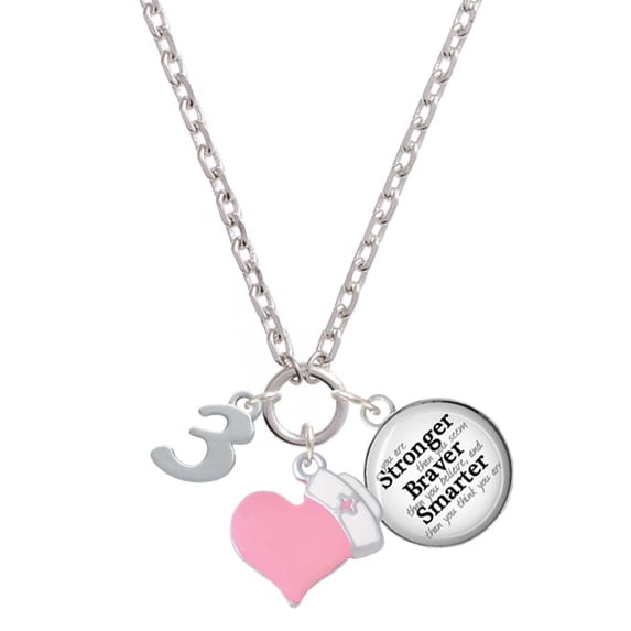 Delight Jewelry Silvertone Number - 3 - Light Pink Heart Nurse Strong Zoe Necklace