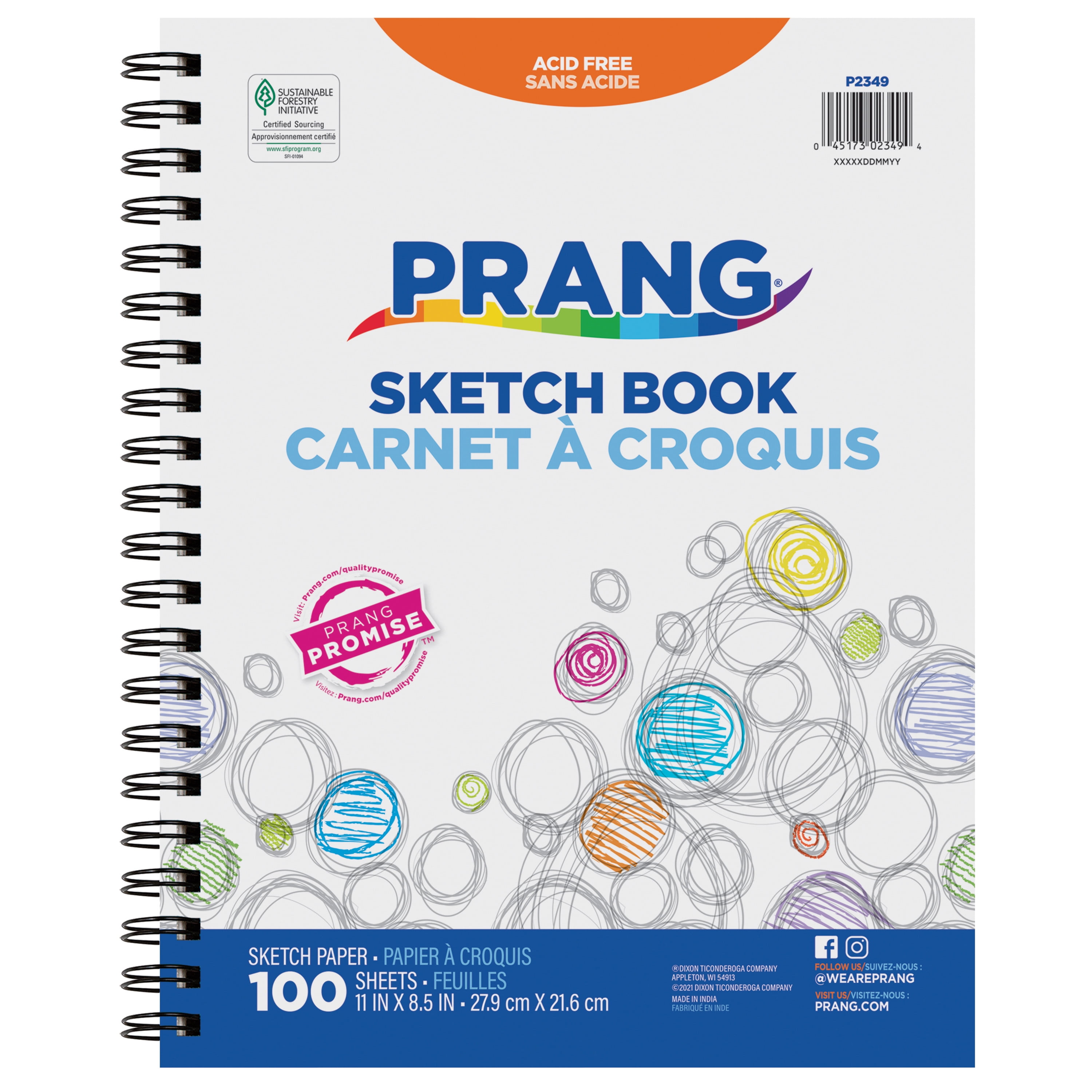 Prang (Formerly Art Street) Sketch Book, 8.5 in x 11 in, Beginner Weight, White, 100 Sheets