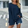 thumbnail image 4 of Duoif Sweaters for Women Trendy Women's Fashion Solid Color Crew Neck Sweater Loose Flared Sleeve Pullover Sweater Women's Sweaters Womens Tops Navy L, 4 of 7