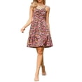 thumbnail image 2 of INSPIRE CHIC Floral Sundress for Womens Summer Spaghetti Straps Smocked Back A-Line Mini Dresses L Pink, 2 of 6